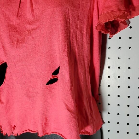 TRASHED Ripped Coral Scoopneck Blouse, Sz Small/Med, Custom Glammed Up Grunge! - Picture 6 of 7
